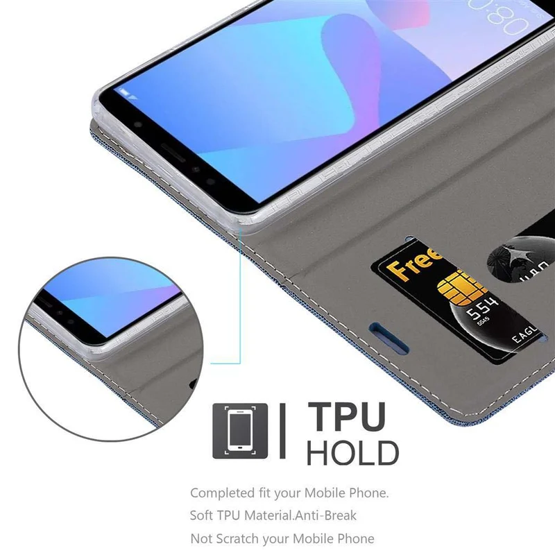 Cadorabo Hülle kompatibel mit Huawei Y6 PRIME Schutzhülle mit Magnetverschluss, Standfunktion und Kartenfach