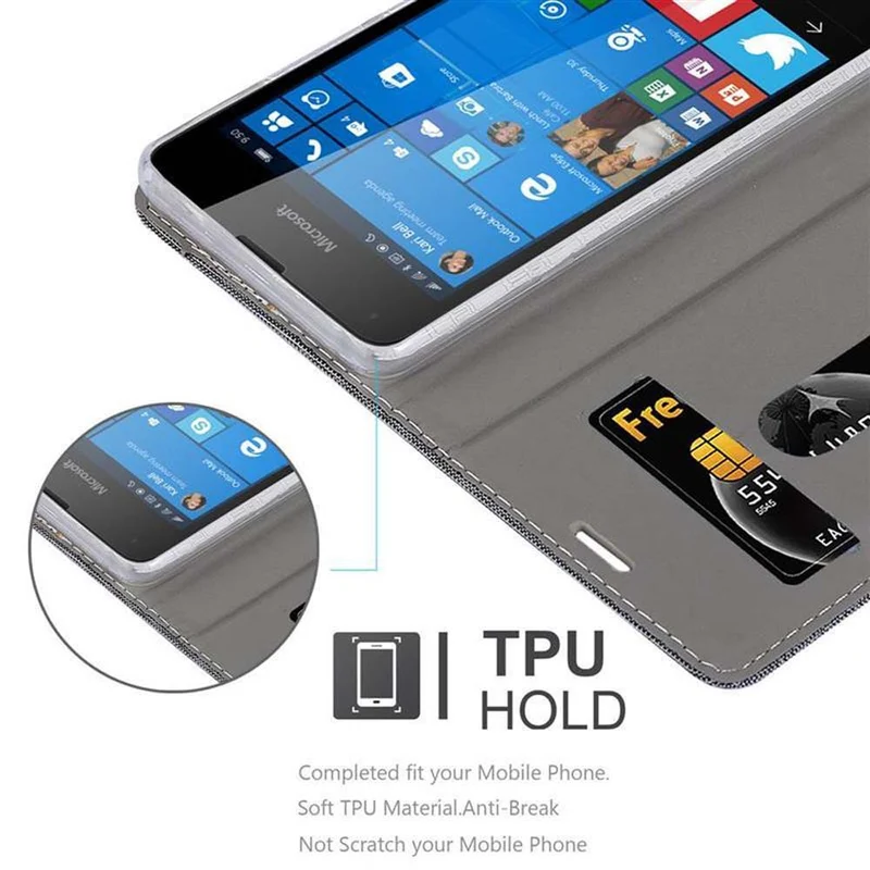 Cadorabo Hülle kompatibel mit Nokia Lumia 550 Schutzhülle mit Magnetverschluss, Standfunktion und Kartenfach