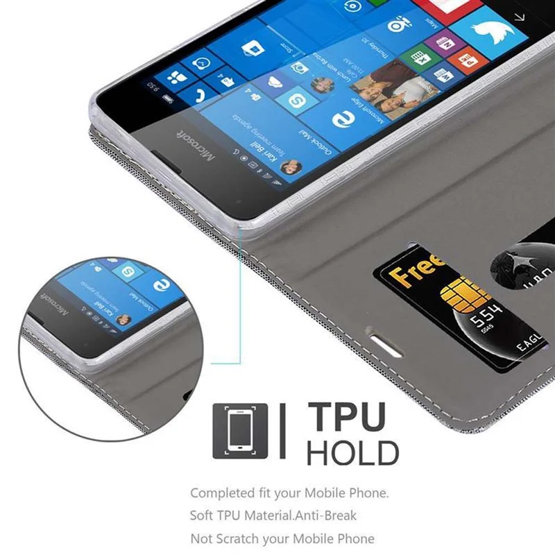 Cadorabo Hülle kompatibel mit Nokia Lumia 550 Schutzhülle mit Magnetverschluss, Standfunktion und Kartenfach