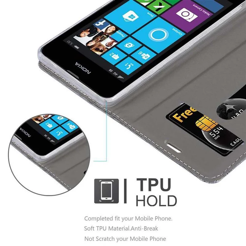Cadorabo Hülle kompatibel mit Nokia Lumia 530 Schutzhülle mit Magnetverschluss, Standfunktion und Kartenfach