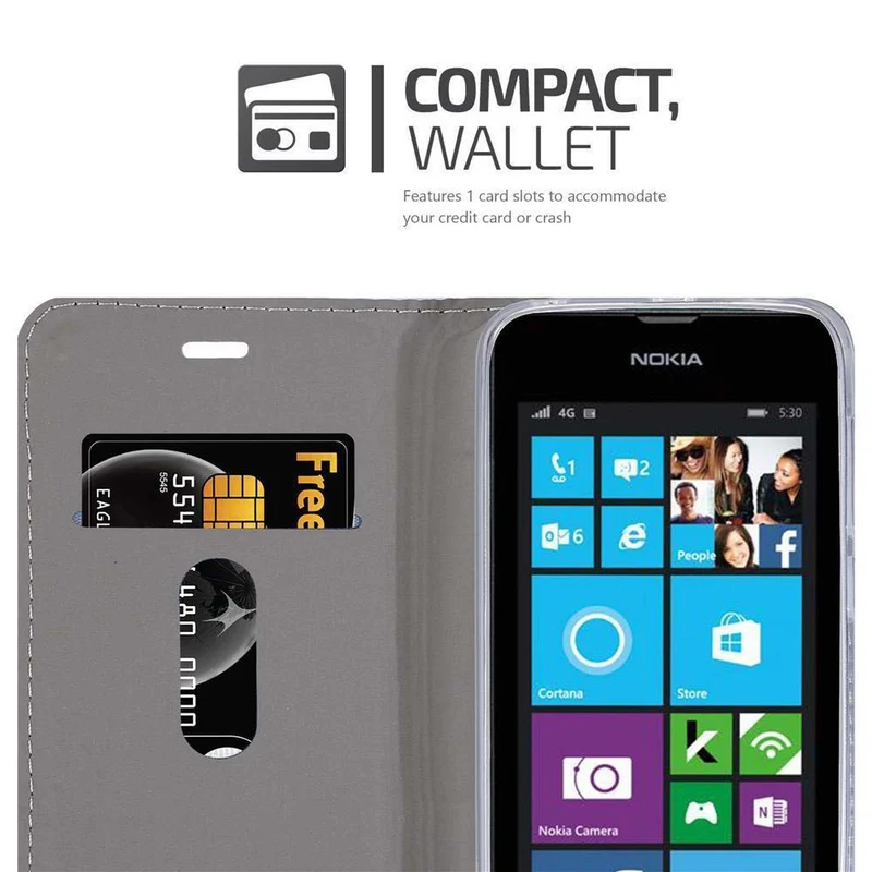 Cadorabo Hülle kompatibel mit Nokia Lumia 530 Schutzhülle mit Magnetverschluss, Standfunktion und Kartenfach