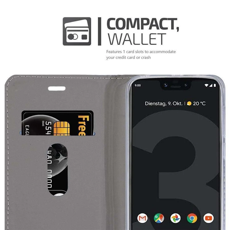 Cadorabo Hülle kompatibel mit Google PIXEL 3 XL Schutzhülle mit Magnetverschluss, Standfunktion und Kartenfach