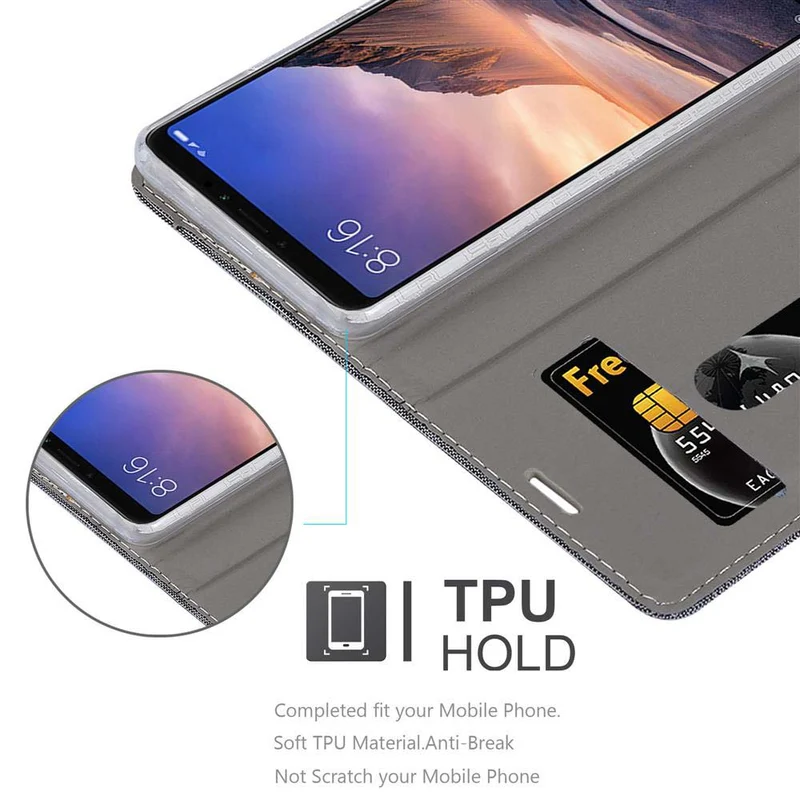 Cadorabo Hülle kompatibel mit Xiaomi Mi MAX 3 Schutzhülle mit Magnetverschluss, Standfunktion und Kartenfach