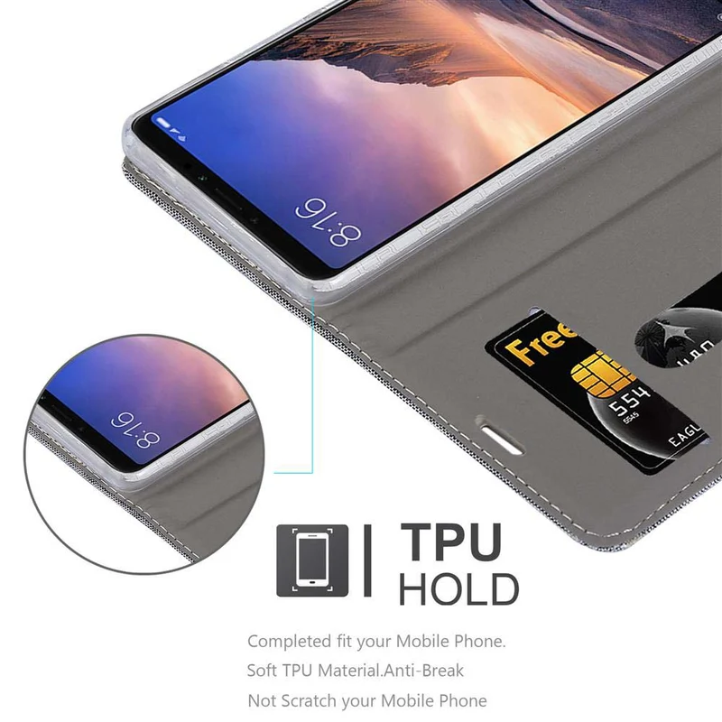 Cadorabo Hülle kompatibel mit Xiaomi Mi MAX 3 Schutzhülle mit Magnetverschluss, Standfunktion und Kartenfach