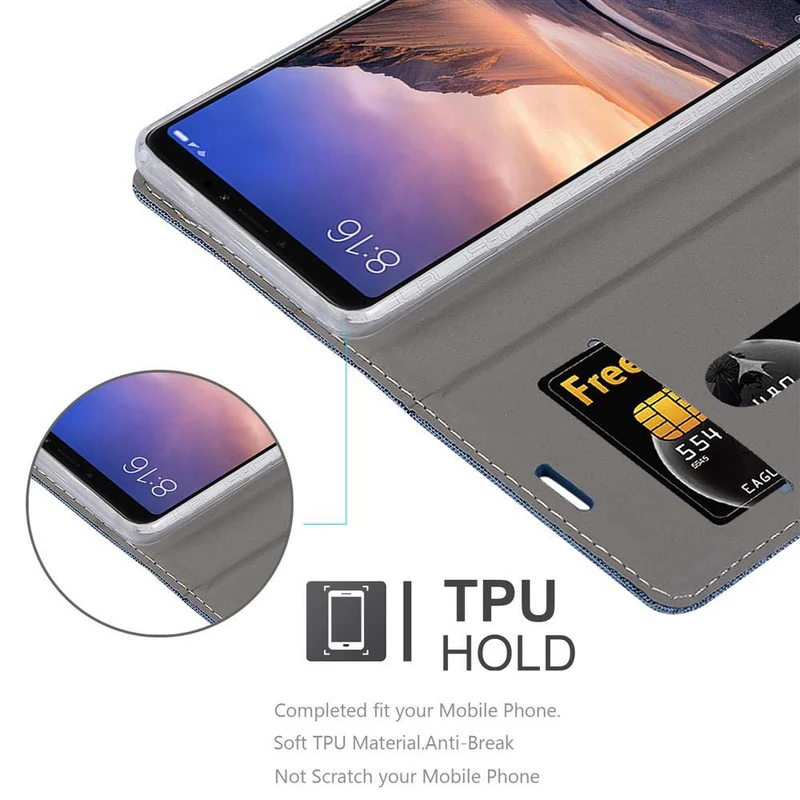 Cadorabo Hülle kompatibel mit Xiaomi Mi MAX 3 Schutzhülle mit Magnetverschluss, Standfunktion und Kartenfach