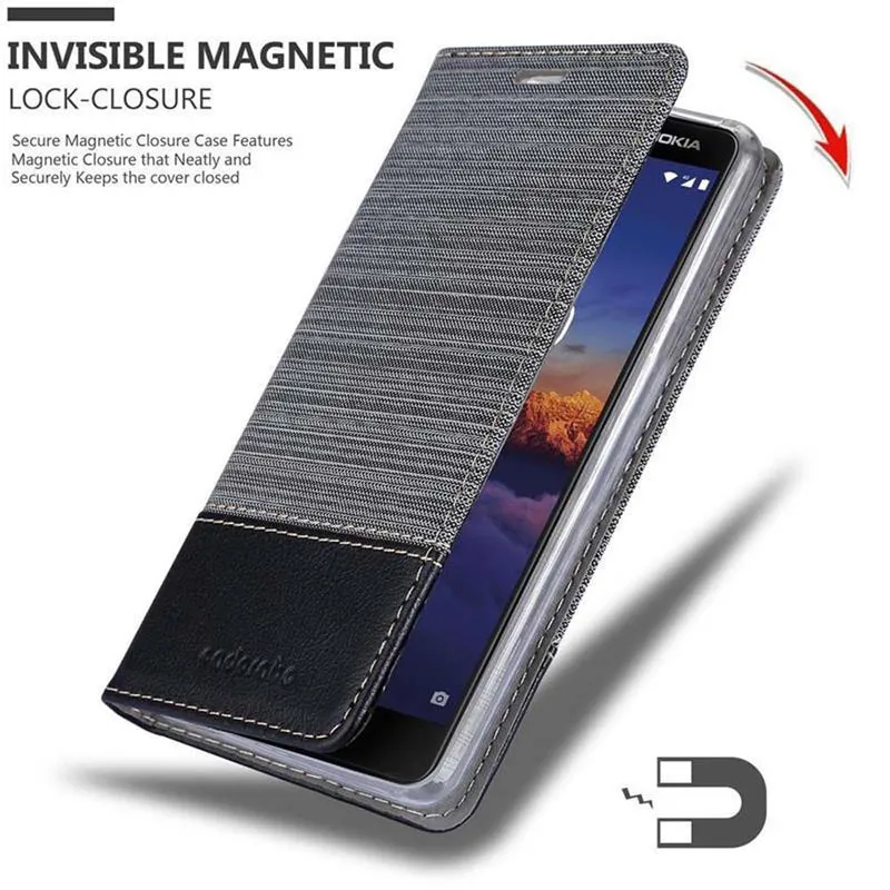 Cadorabo Hülle kompatibel mit Nokia 3,1 Schutzhülle mit Magnetverschluss, Standfunktion und Kartenfach