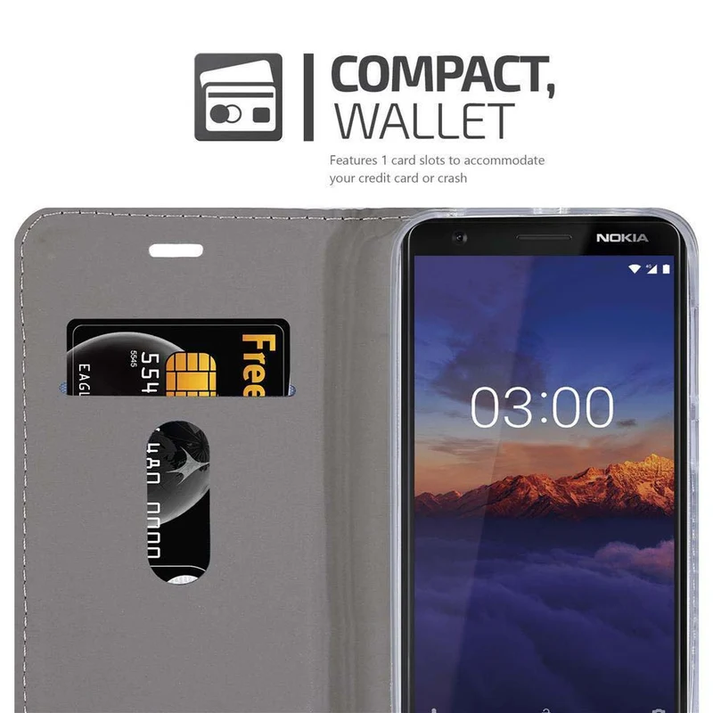 Cadorabo Hülle kompatibel mit Nokia 3,1 Schutzhülle mit Magnetverschluss, Standfunktion und Kartenfach