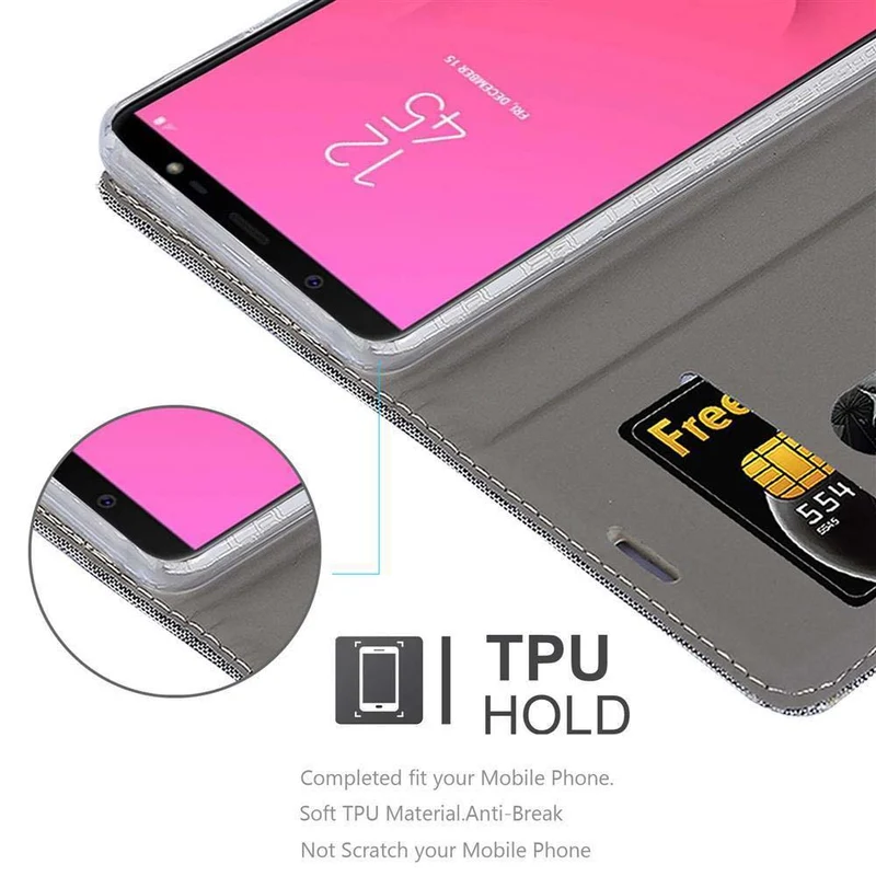 Cadorabo Hülle kompatibel mit Samsung Galaxy J8 2018 Schutzhülle mit Magnetverschluss, Standfunktion und Kartenfach