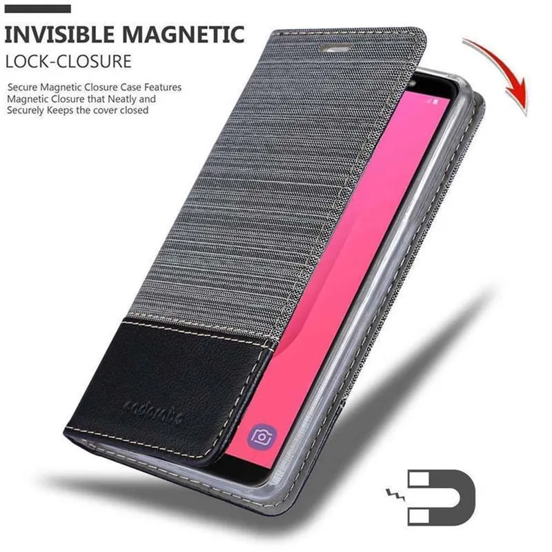Cadorabo Hülle kompatibel mit Samsung Galaxy J8 2018 Schutzhülle mit Magnetverschluss, Standfunktion und Kartenfach
