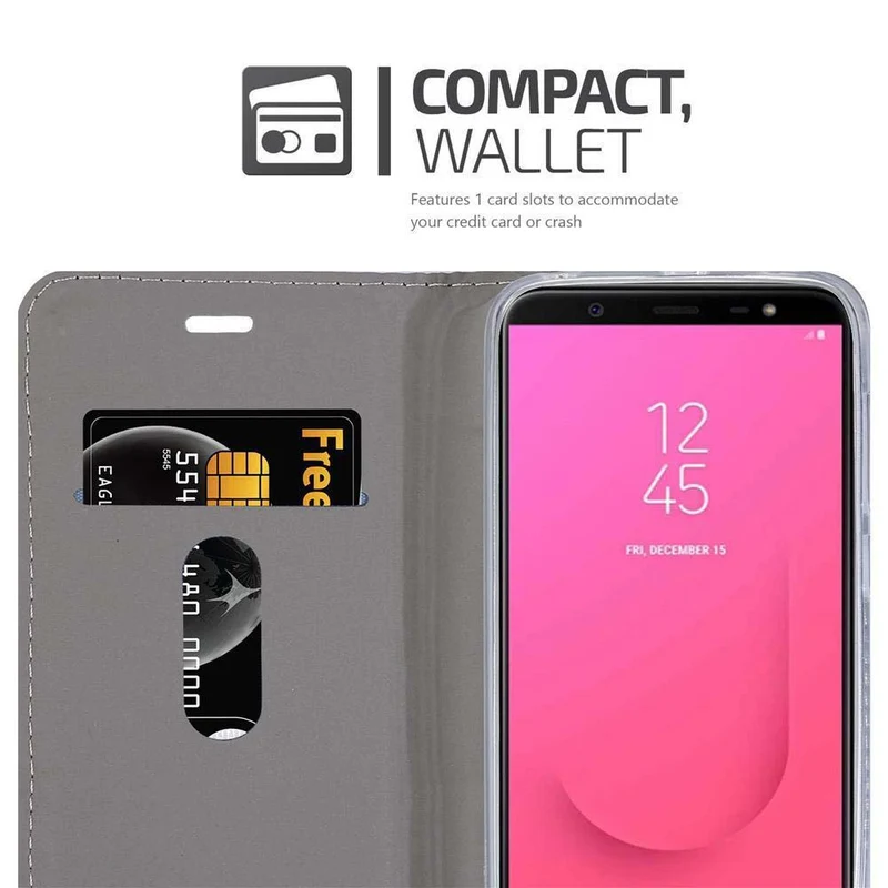 Cadorabo Hülle kompatibel mit Samsung Galaxy J8 2018 Schutzhülle mit Magnetverschluss, Standfunktion und Kartenfach