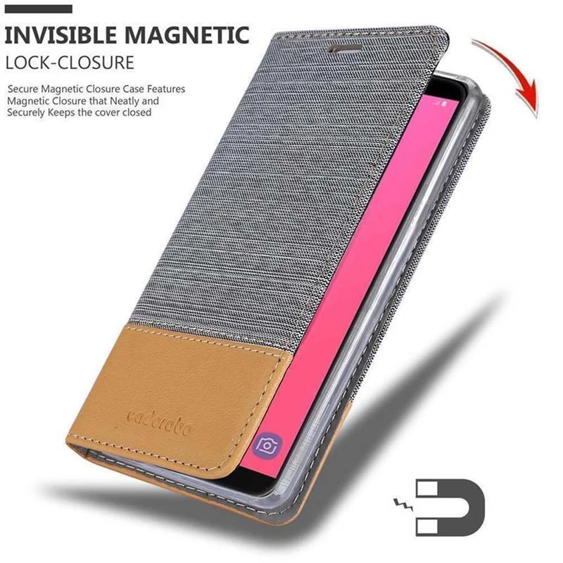 Cadorabo Hülle kompatibel mit Samsung Galaxy J8 2018 Schutzhülle mit Magnetverschluss, Standfunktion und Kartenfach