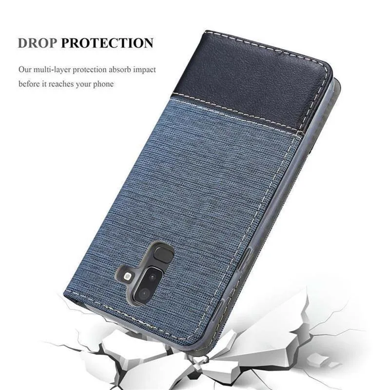 Cadorabo Hülle kompatibel mit Samsung Galaxy J8 2018 Schutzhülle mit Magnetverschluss, Standfunktion und Kartenfach