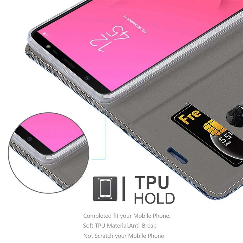 Cadorabo Hülle kompatibel mit Samsung Galaxy J8 2018 Schutzhülle mit Magnetverschluss, Standfunktion und Kartenfach