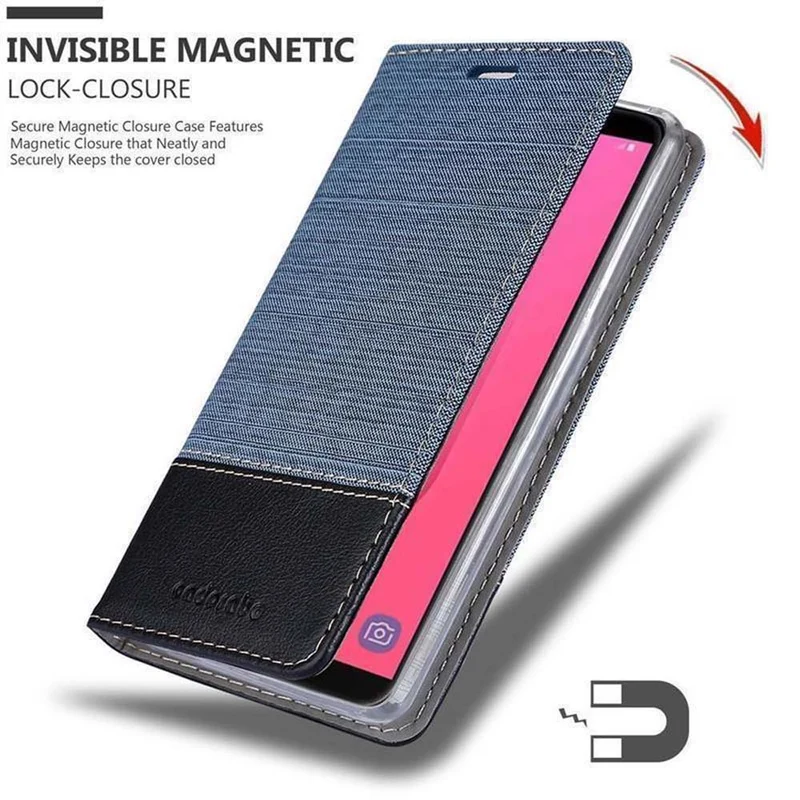 Cadorabo Hülle kompatibel mit Samsung Galaxy J8 2018 Schutzhülle mit Magnetverschluss, Standfunktion und Kartenfach