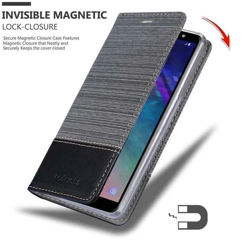Cadorabo Hülle kompatibel mit Samsung Galaxy J6 2018 Schutzhülle mit Magnetverschluss, Standfunktion und Kartenfach