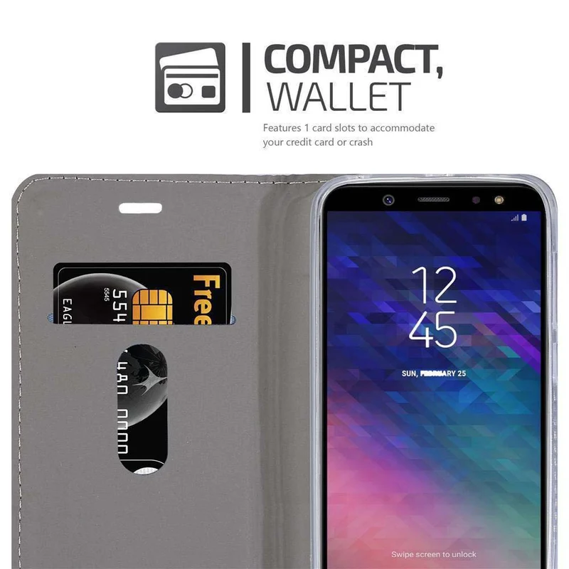 Cadorabo Hülle kompatibel mit Samsung Galaxy J6 2018 Schutzhülle mit Magnetverschluss, Standfunktion und Kartenfach