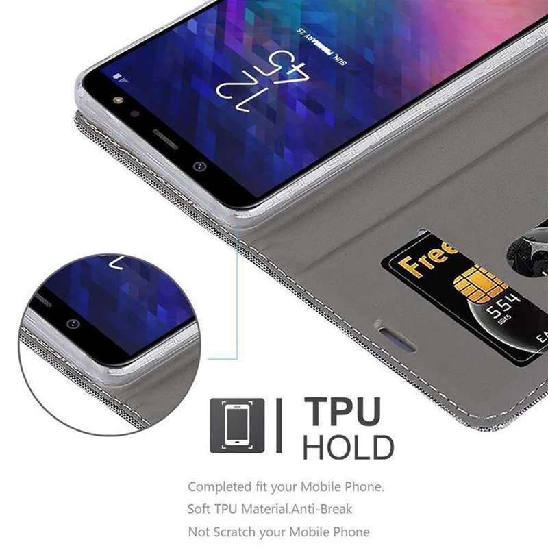 Cadorabo Hülle kompatibel mit Samsung Galaxy J6 2018 Schutzhülle mit Magnetverschluss, Standfunktion und Kartenfach