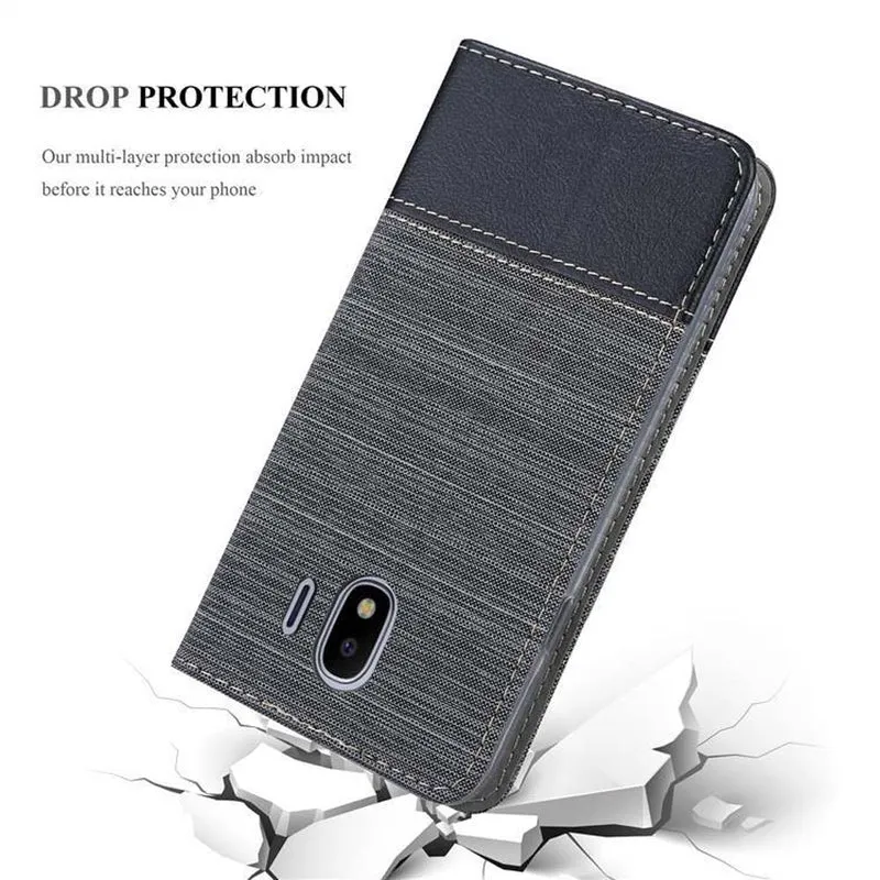 Cadorabo Hülle kompatibel mit Samsung Galaxy J4 2018 Schutzhülle mit Magnetverschluss, Standfunktion und Kartenfach