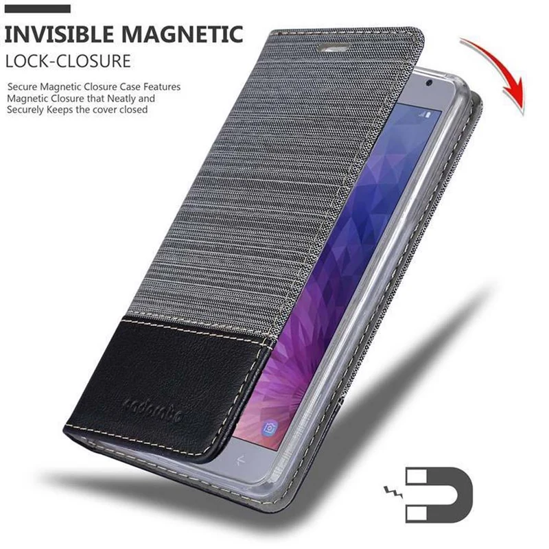Cadorabo Hülle kompatibel mit Samsung Galaxy J4 2018 Schutzhülle mit Magnetverschluss, Standfunktion und Kartenfach