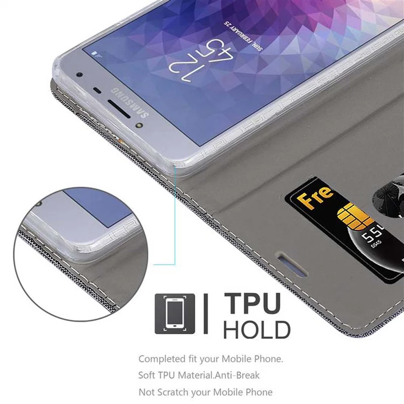 Cadorabo Hülle kompatibel mit Samsung Galaxy J4 2018 Schutzhülle mit Magnetverschluss, Standfunktion und Kartenfach