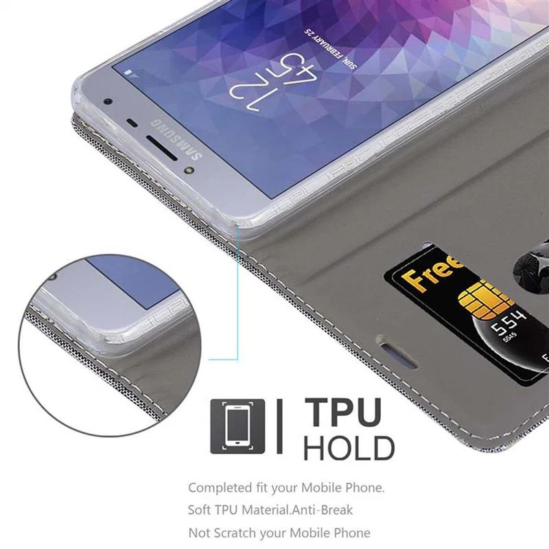 Cadorabo Hülle kompatibel mit Samsung Galaxy J4 2018 Schutzhülle mit Magnetverschluss, Standfunktion und Kartenfach