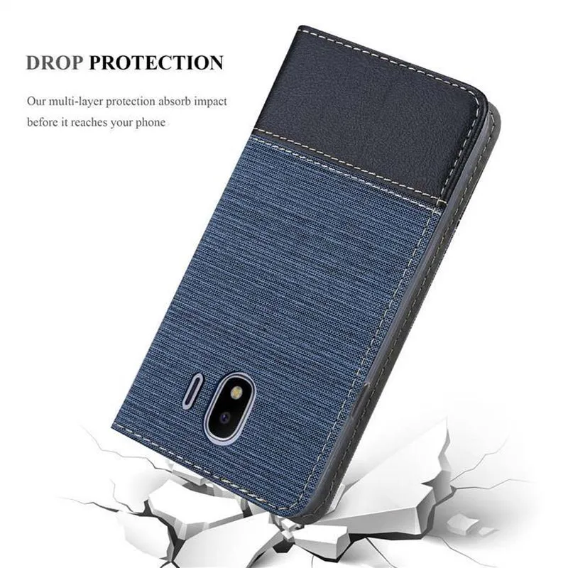 Cadorabo Hülle kompatibel mit Samsung Galaxy J4 2018 Schutzhülle mit Magnetverschluss, Standfunktion und Kartenfach