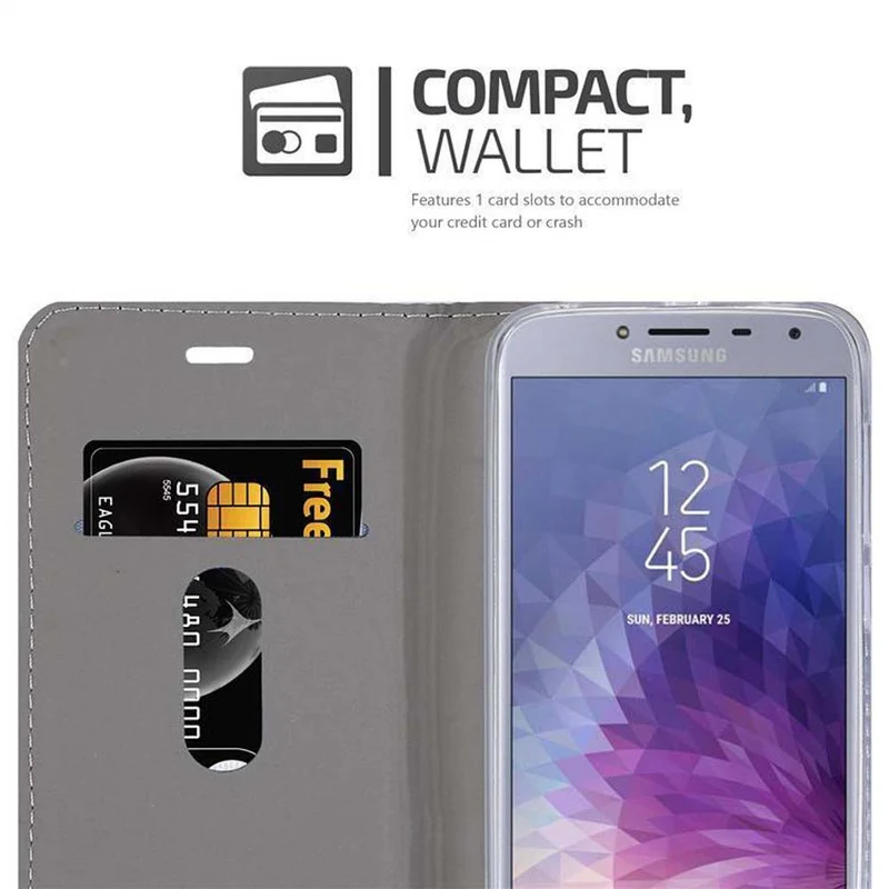 Cadorabo Hülle kompatibel mit Samsung Galaxy J4 2018 Schutzhülle mit Magnetverschluss, Standfunktion und Kartenfach