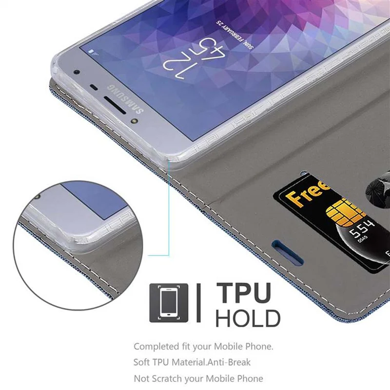 Cadorabo Hülle kompatibel mit Samsung Galaxy J4 2018 Schutzhülle mit Magnetverschluss, Standfunktion und Kartenfach