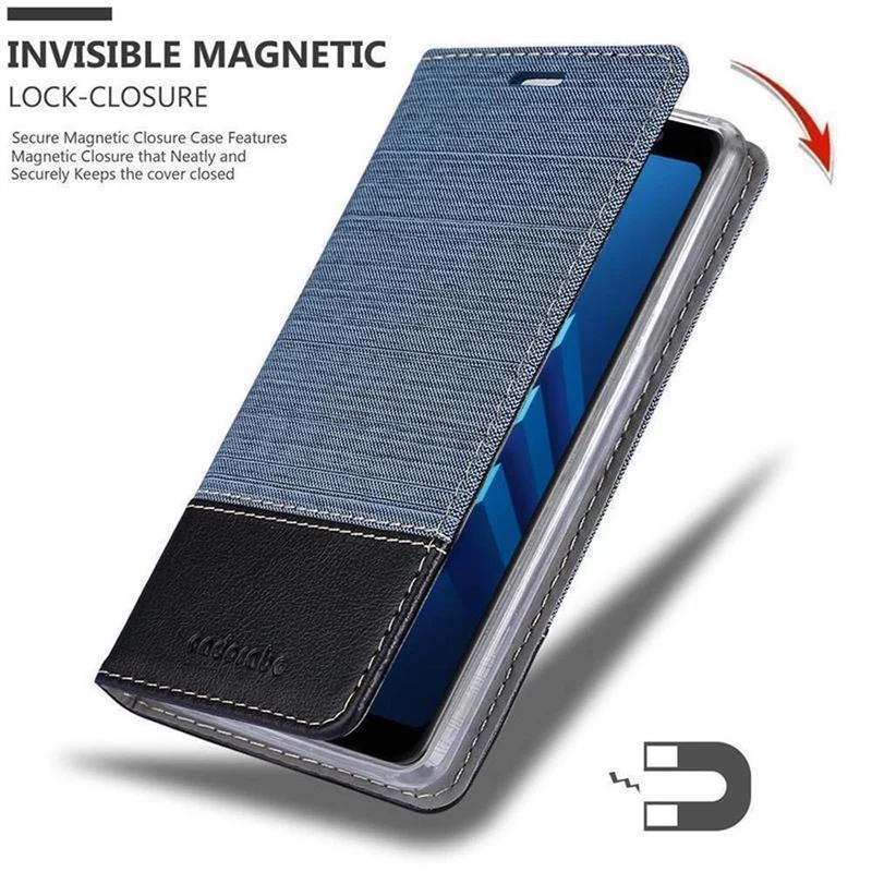 Cadorabo Hülle kompatibel mit Samsung Galaxy A8 2018 Schutzhülle mit Magnetverschluss, Standfunktion und Kartenfach