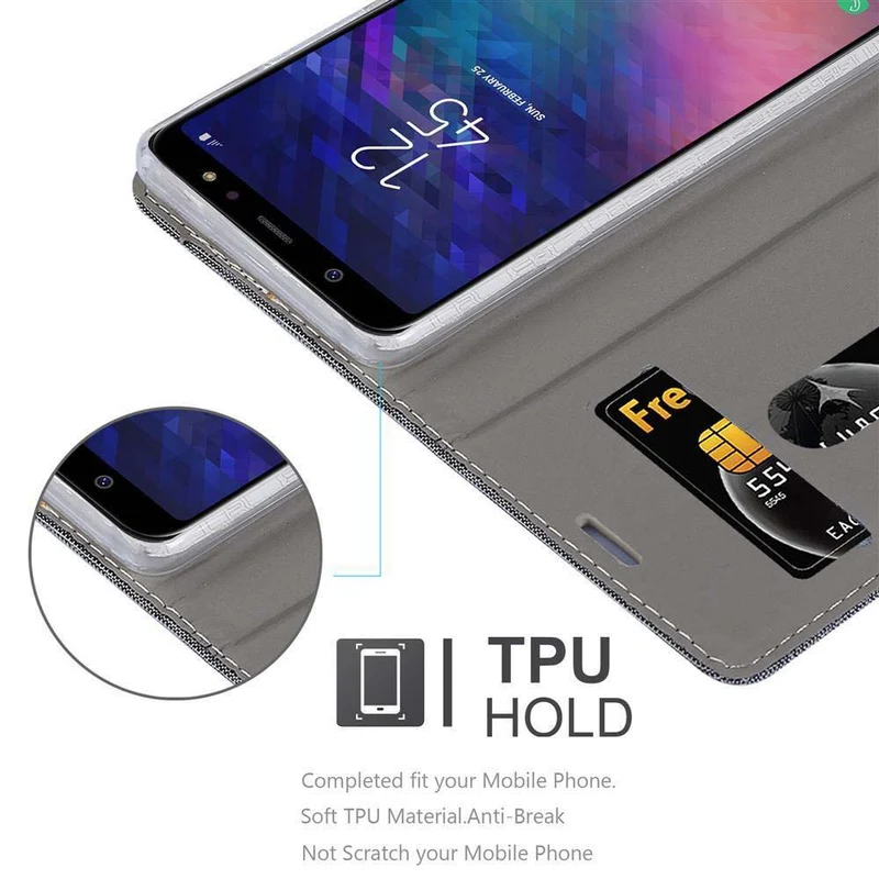 Cadorabo Hülle kompatibel mit Samsung Galaxy A6 PLUS 2018 Schutzhülle mit Magnetverschluss, Standfunktion und Kartenfach