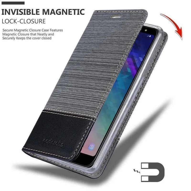 Cadorabo Hülle kompatibel mit Samsung Galaxy A6 PLUS 2018 Schutzhülle mit Magnetverschluss, Standfunktion und Kartenfach