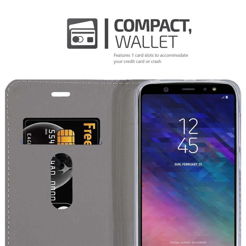 Cadorabo Hülle kompatibel mit Samsung Galaxy A6 PLUS 2018 Schutzhülle mit Magnetverschluss, Standfunktion und Kartenfach
