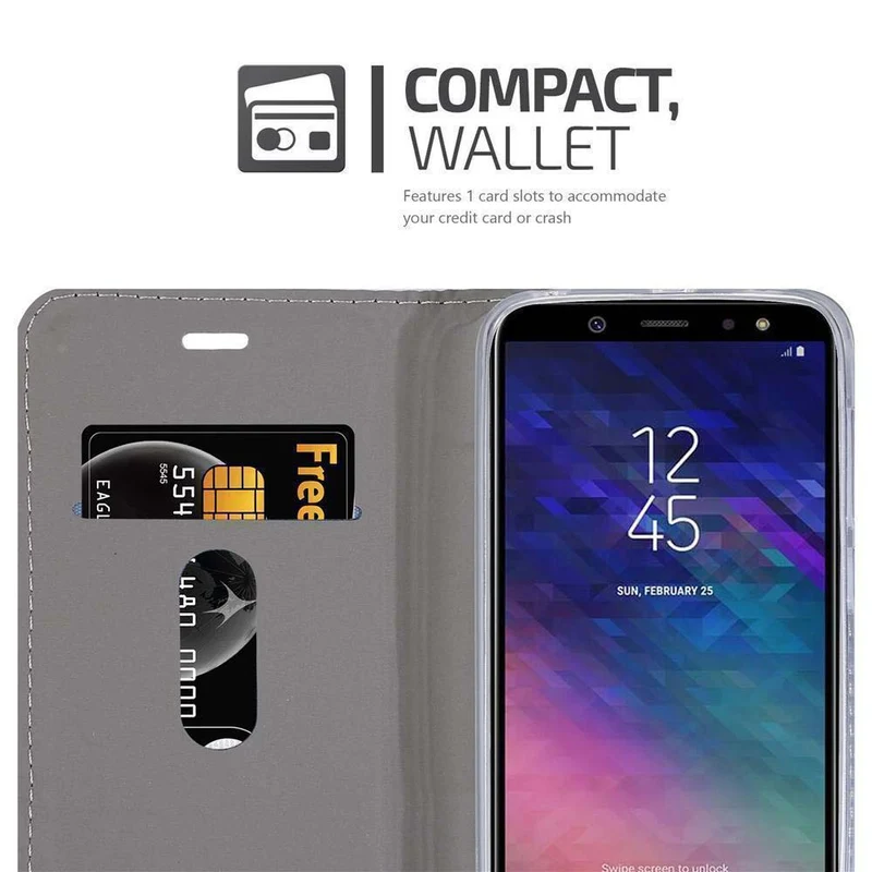 Cadorabo Hülle kompatibel mit Samsung Galaxy A6 2018 Schutzhülle mit Magnetverschluss, Standfunktion und Kartenfach