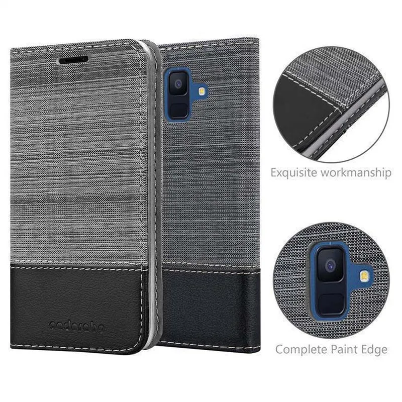 Cadorabo Hülle kompatibel mit Samsung Galaxy A6 2018 Schutzhülle mit Magnetverschluss, Standfunktion und Kartenfach