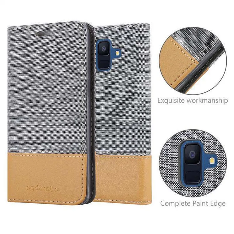 Cadorabo Hülle kompatibel mit Samsung Galaxy A6 2018 Schutzhülle mit Magnetverschluss, Standfunktion und Kartenfach
