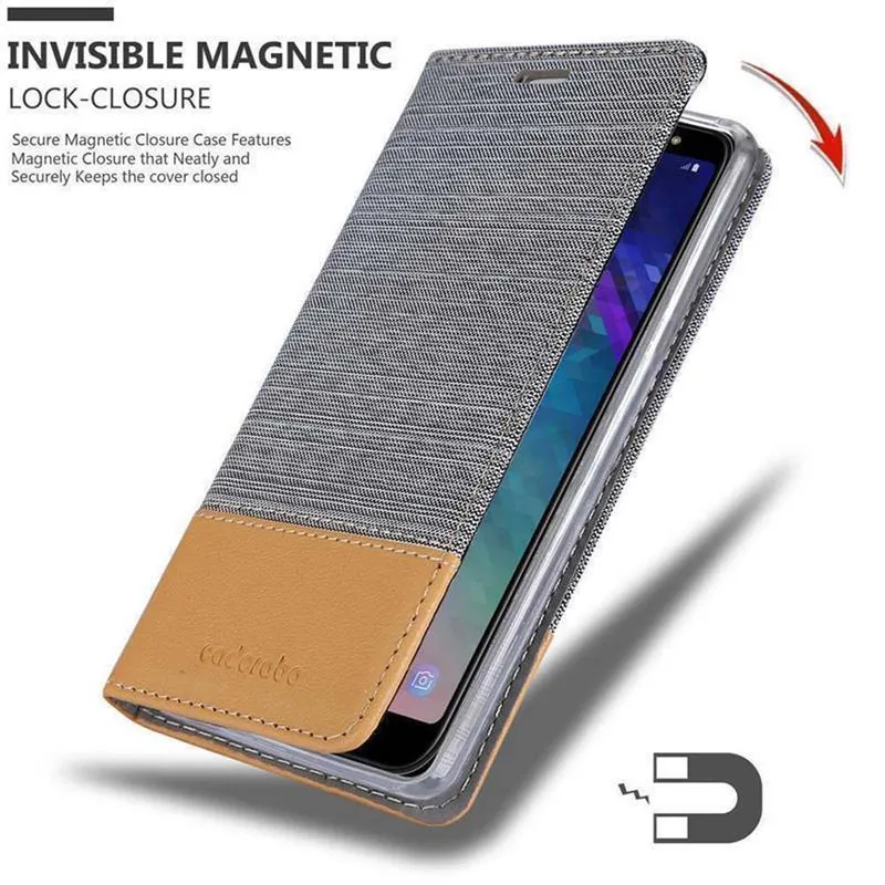 Cadorabo Hülle kompatibel mit Samsung Galaxy A6 2018 Schutzhülle mit Magnetverschluss, Standfunktion und Kartenfach