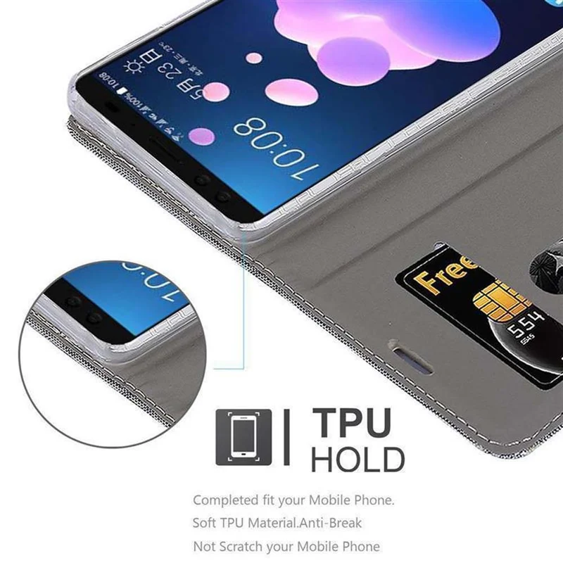 Cadorabo Hülle kompatibel mit HTC U12 PLUS Schutzhülle mit Magnetverschluss, Standfunktion und Kartenfach