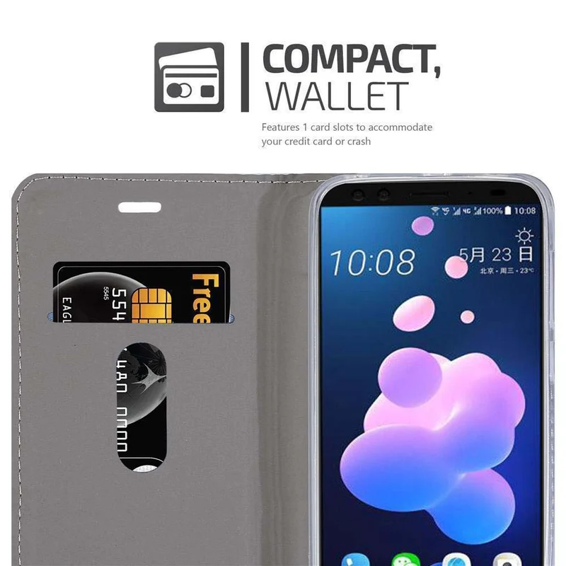 Cadorabo Hülle kompatibel mit HTC U12 PLUS Schutzhülle mit Magnetverschluss, Standfunktion und Kartenfach