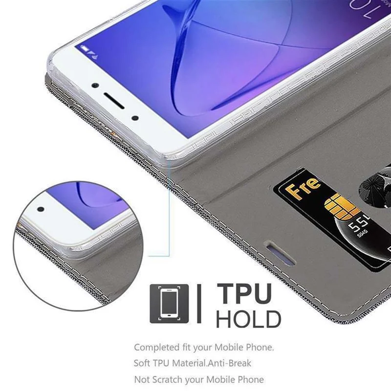 Cadorabo Hülle kompatibel mit Honor 6A Schutzhülle mit Magnetverschluss, Standfunktion und Kartenfach