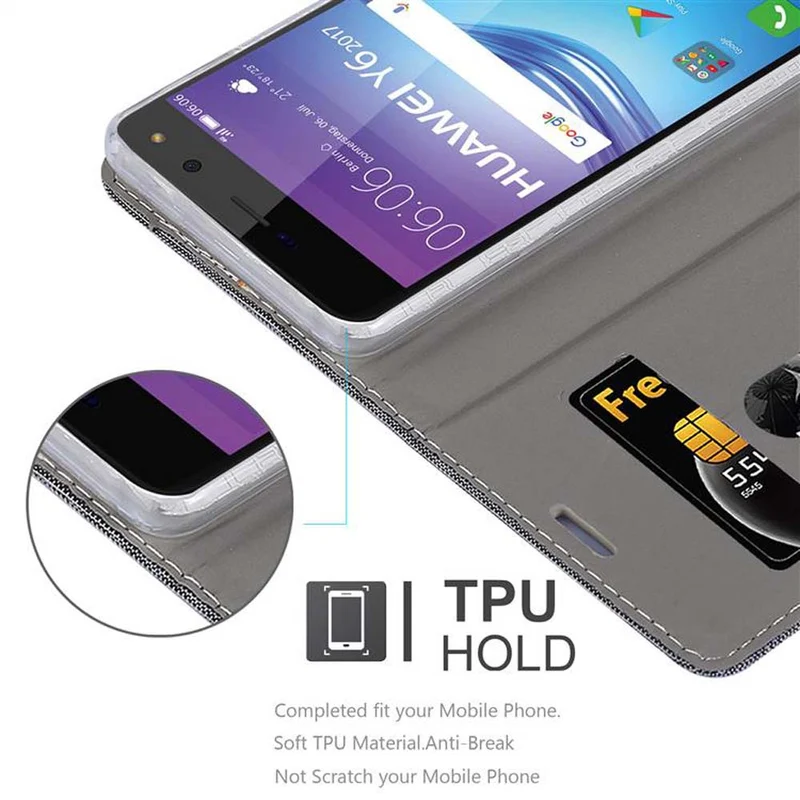 Cadorabo Hülle kompatibel mit Huawei Y5 2017 / Y6 2017 Schutzhülle mit Magnetverschluss, Standfunktion und Kartenfach
