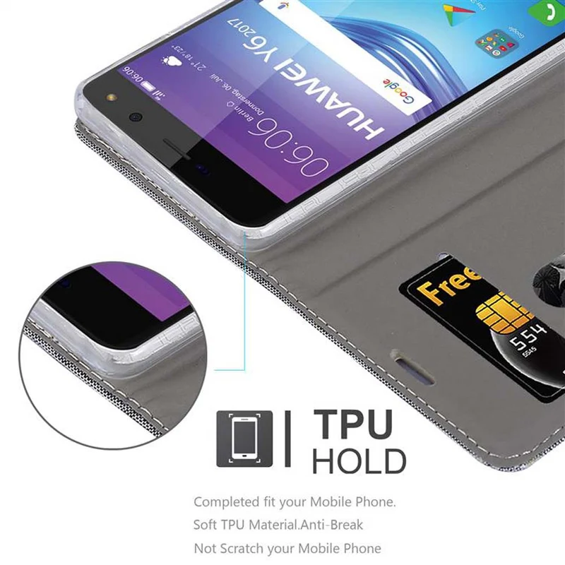 Cadorabo Hülle kompatibel mit Huawei Y5 2017 / Y6 2017 Schutzhülle mit Magnetverschluss, Standfunktion und Kartenfach