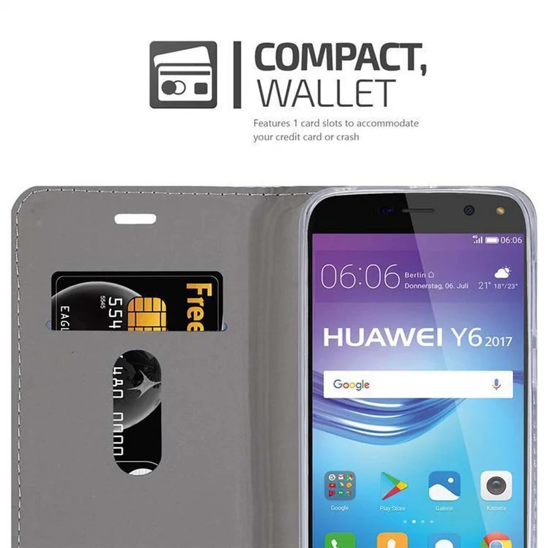 Cadorabo Hülle kompatibel mit Huawei Y5 2017 / Y6 2017 Schutzhülle mit Magnetverschluss, Standfunktion und Kartenfach