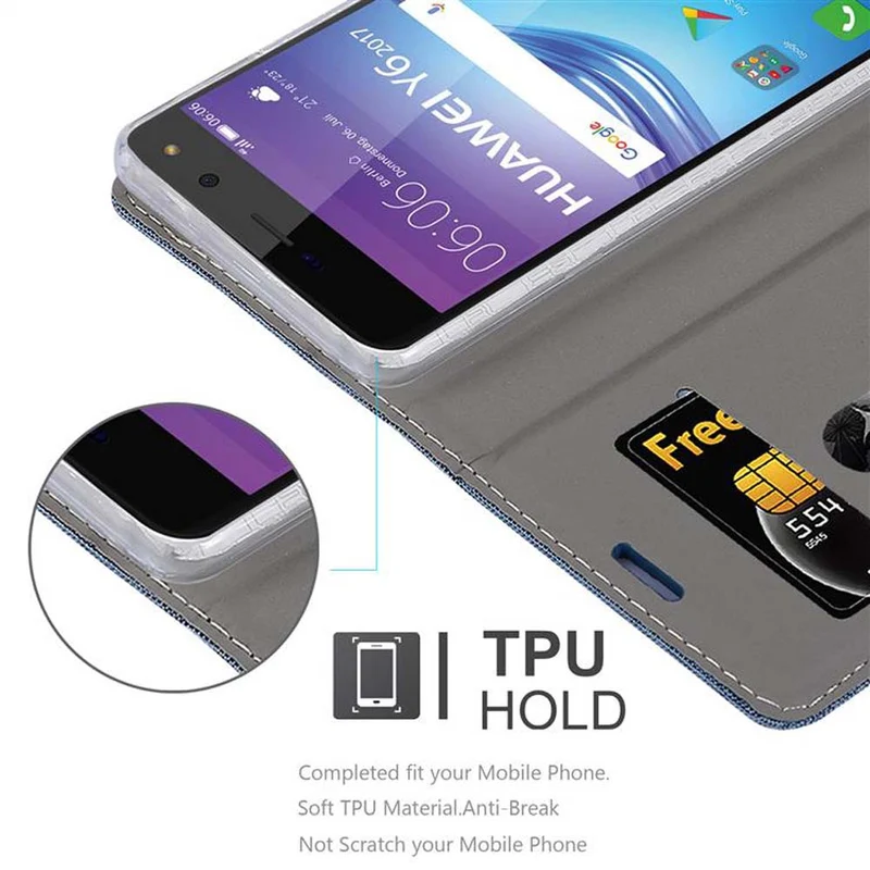 Cadorabo Hülle kompatibel mit Huawei Y5 2017 / Y6 2017 Schutzhülle mit Magnetverschluss, Standfunktion und Kartenfach