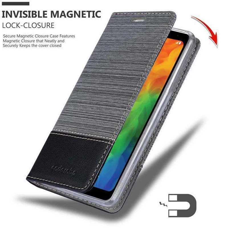 Cadorabo Hülle kompatibel mit LG Q7 / Q7a / Q7+ Schutzhülle mit Magnetverschluss, Standfunktion und Kartenfach