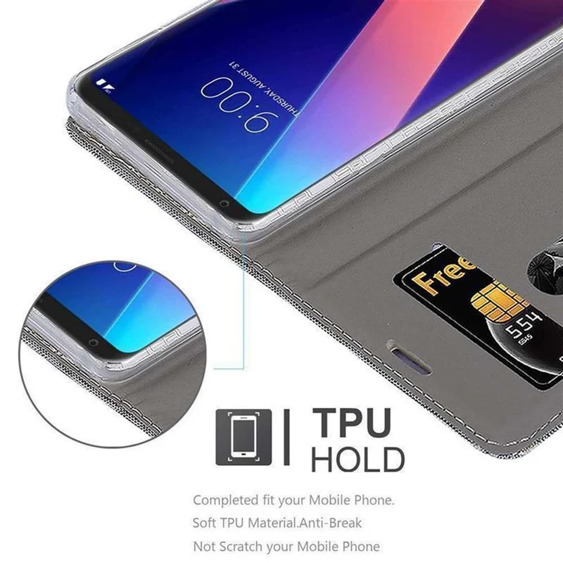 Cadorabo Hülle kompatibel mit LG V30 / V30+ / V30S / V30S+ Schutzhülle mit Magnetverschluss, Standfunktion und Kartenfach