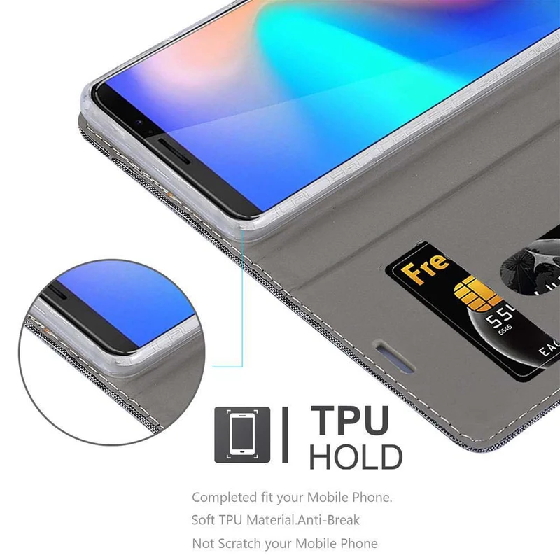 Cadorabo Hülle kompatibel mit Cubot J3 PRO Schutzhülle mit Magnetverschluss, Standfunktion und Kartenfach