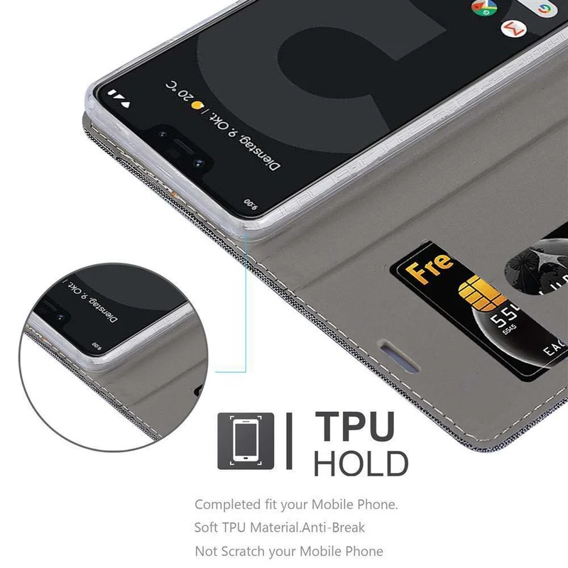 Cadorabo Hülle kompatibel mit Google PIXEL 3 Schutzhülle mit Magnetverschluss, Standfunktion und Kartenfach