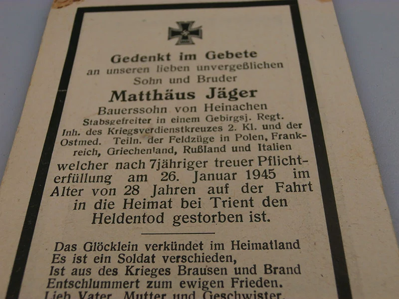 Sterbebilder Gebirgsjäger Trient 26