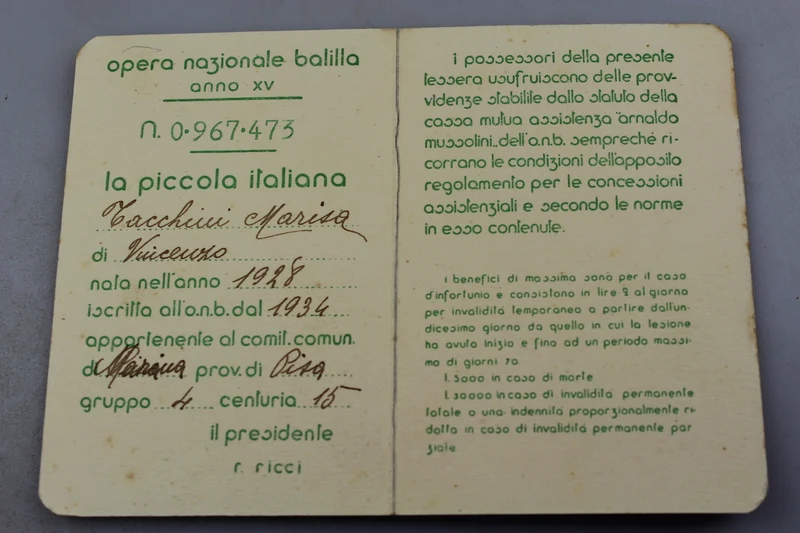 ONB-Mitgliedskarte "Little Italian" XV°