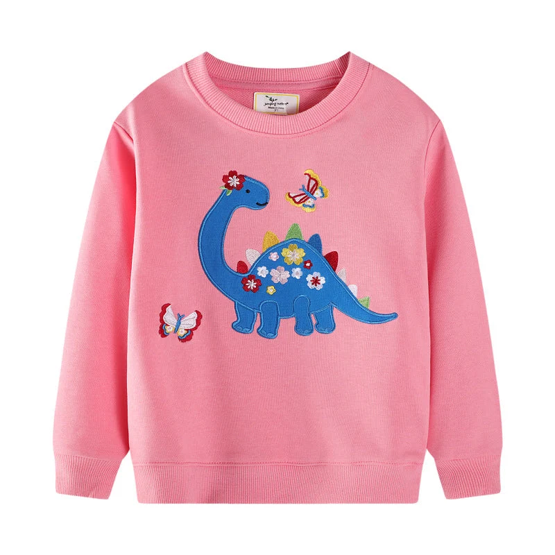 Mädchen Sweatshirt mit buntem Dinosaurier- und Blumenapplikationen Drune